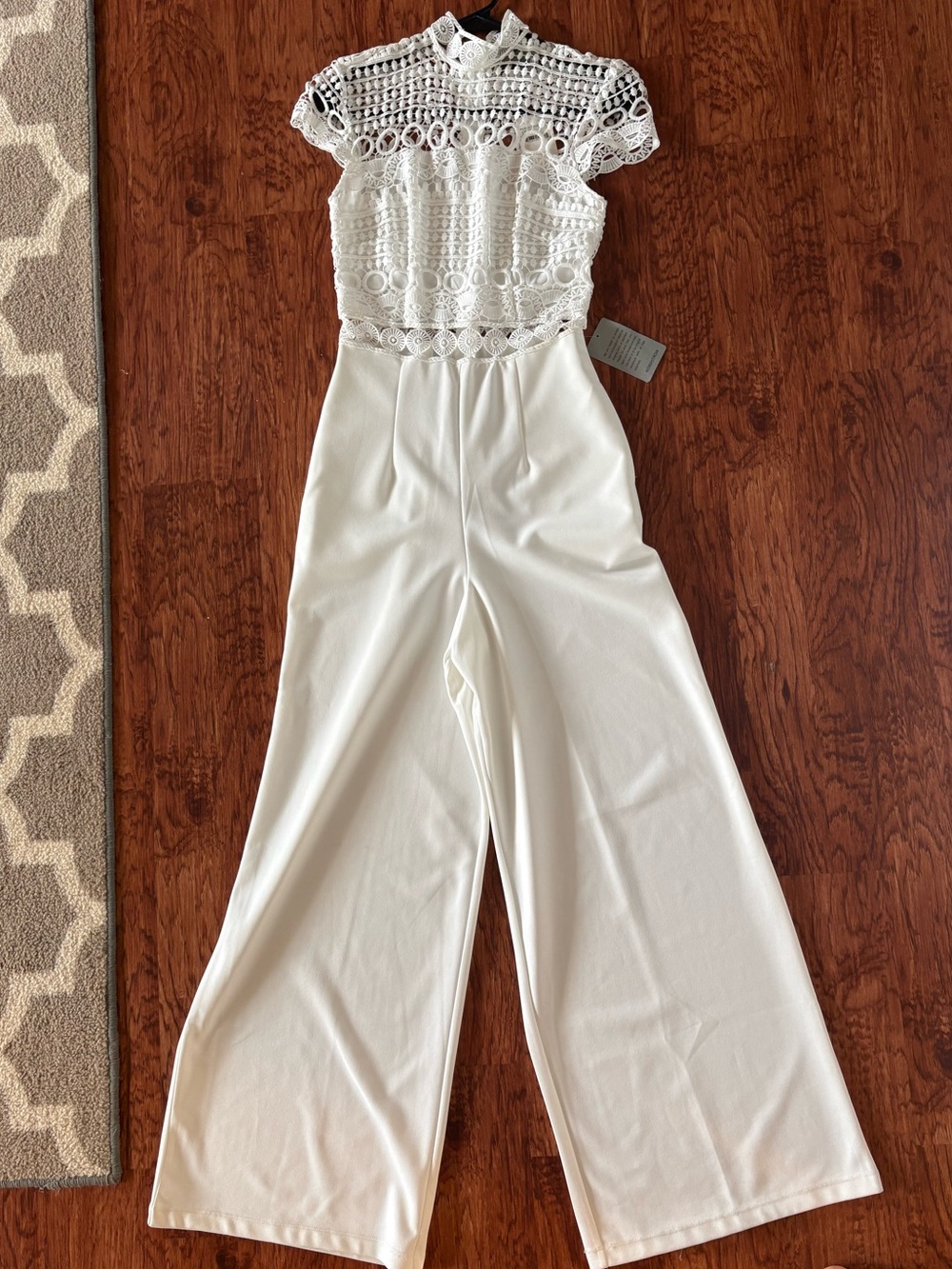 Love By Design Cream Crochet-Bodice Wide-Leg Jumpsuit XS